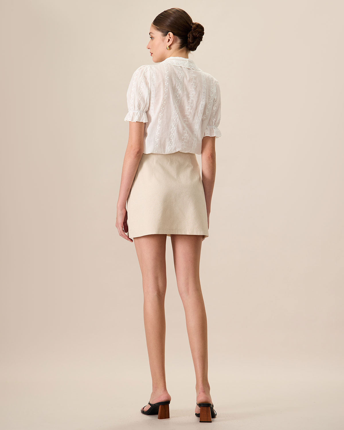Beige High-Waisted Cotton Mini Skirt for Women