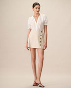 Beige High-Waisted Cotton Mini Skirt for Women
