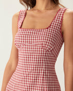 Red Gingham Square Neck Mini Slip Dress