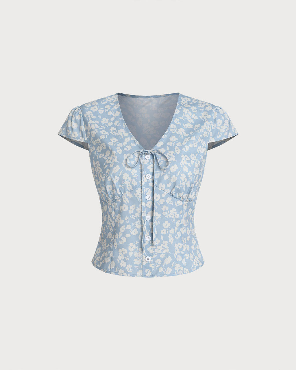 V-Neck Blouse with Blue Floral Print