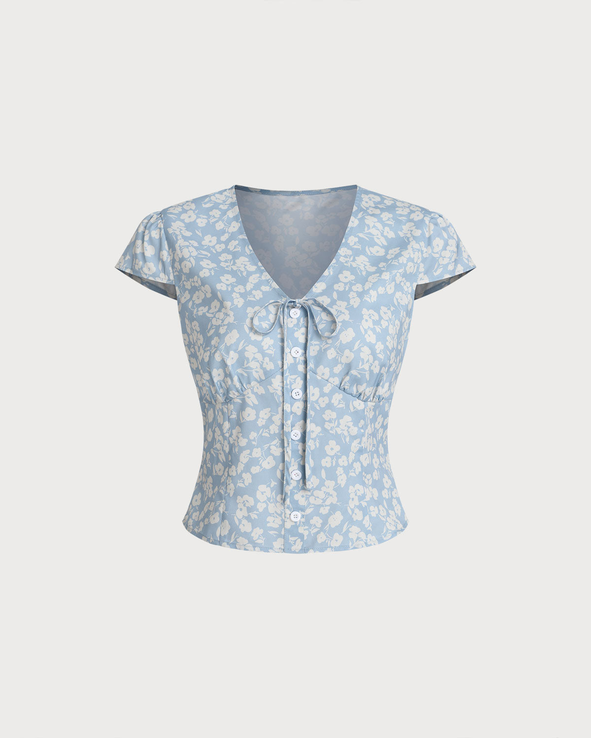 V-Neck Blouse with Blue Floral Print