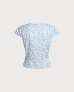 V-Neck Blouse with Blue Floral Print
