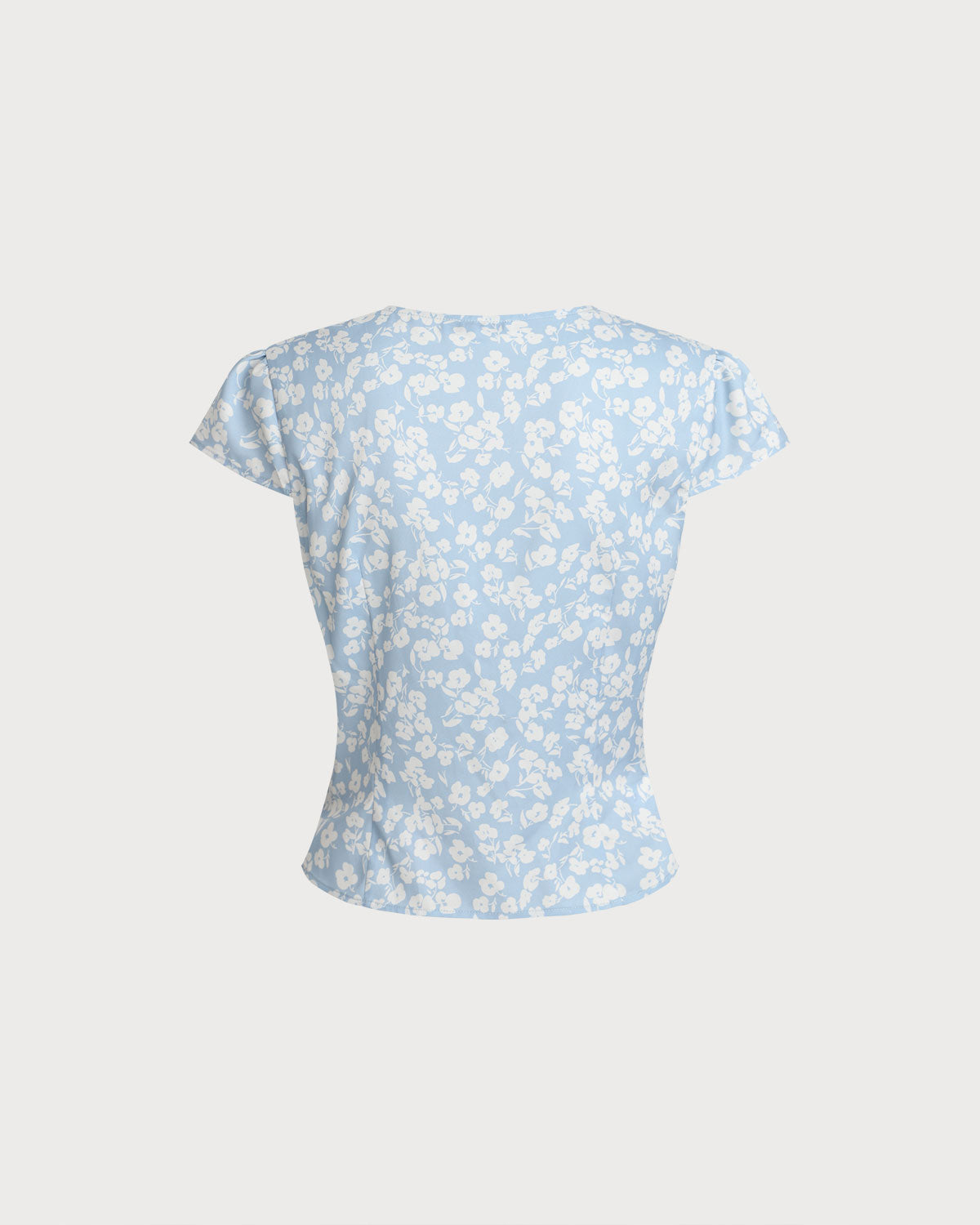 V-Neck Blouse with Blue Floral Print