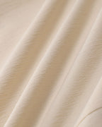 Beige Pleated Button-Up Blouse with V-Neck