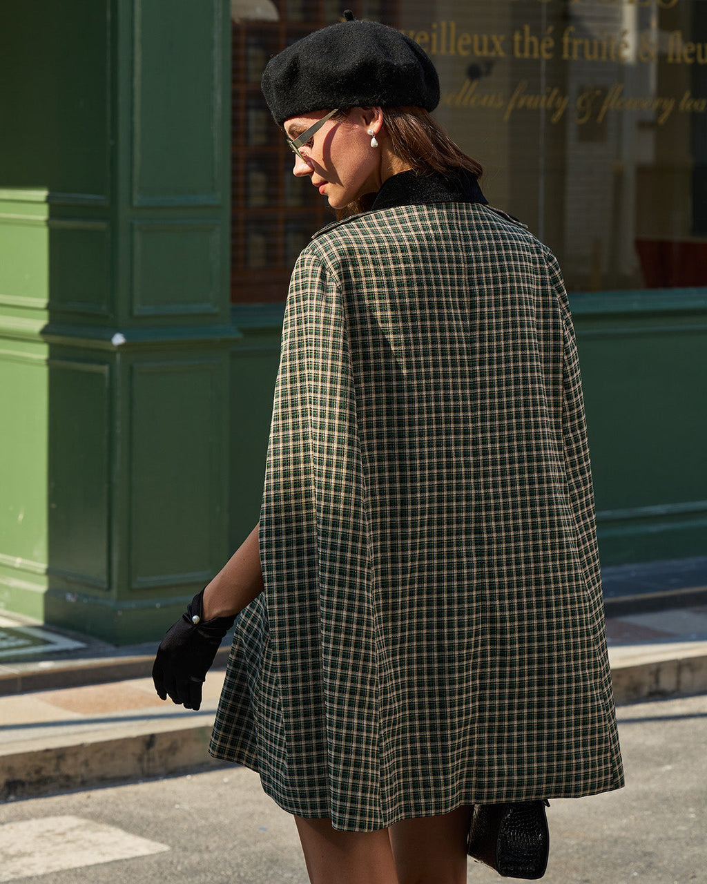 Plaid Green Cape Sleeve Coat