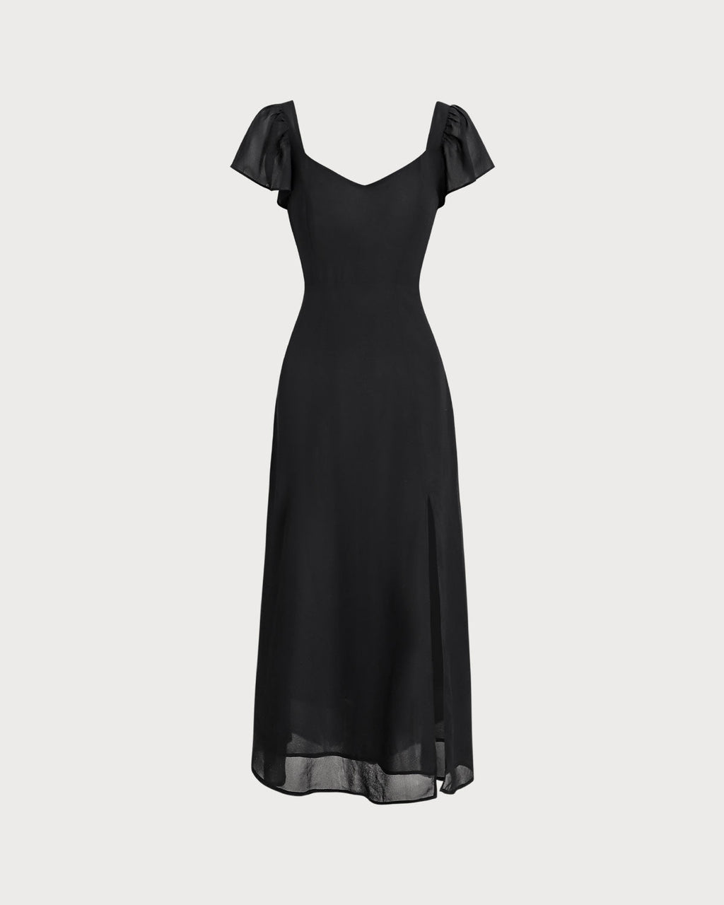 Chiffon Maxi Dress with Black Sweetheart Neckline