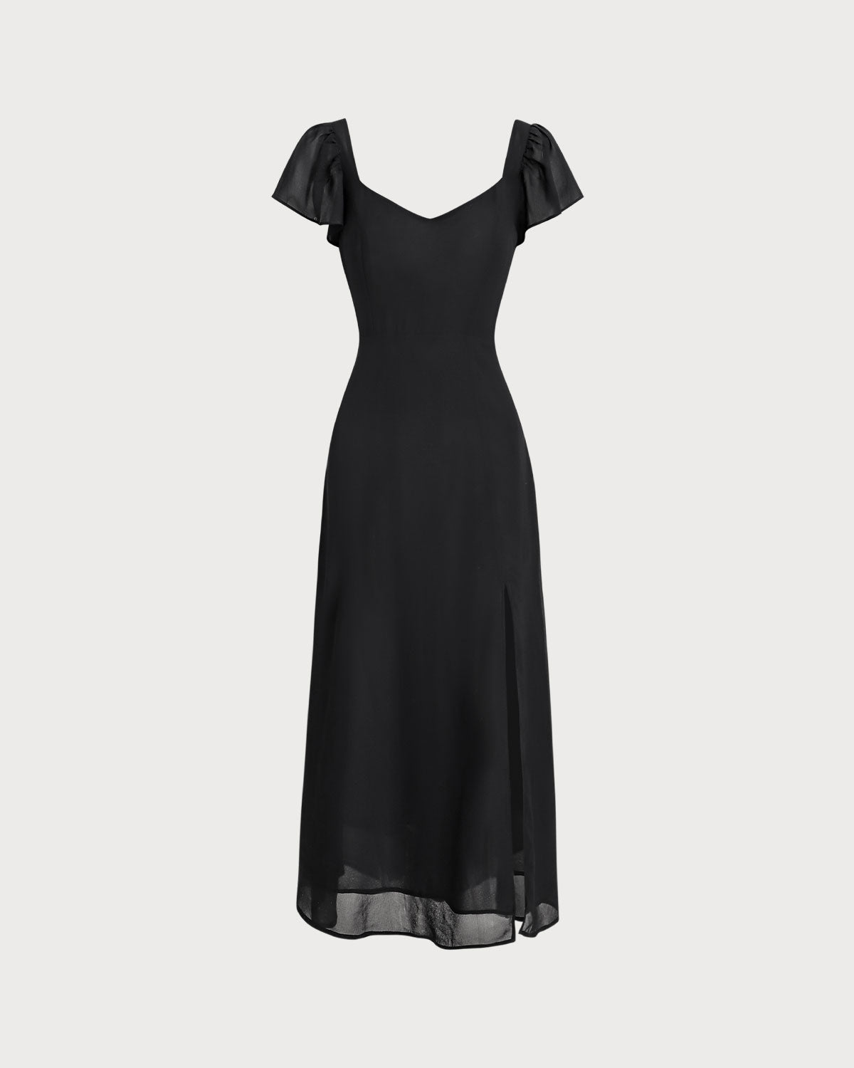 Chiffon Maxi Dress with Black Sweetheart Neckline