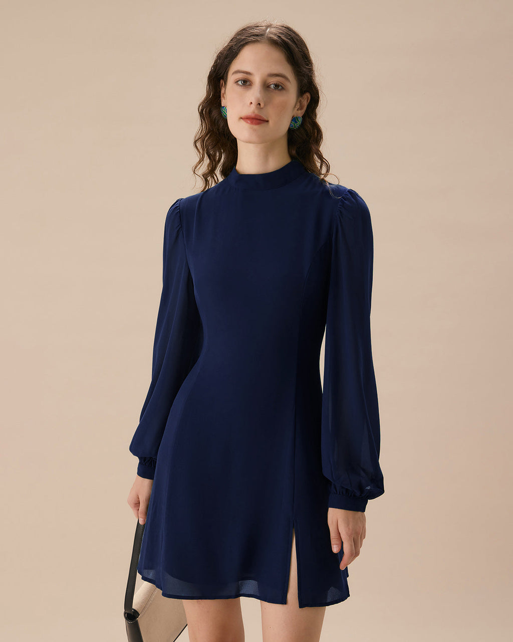 Blue Round Neck Mini Tunic Dress