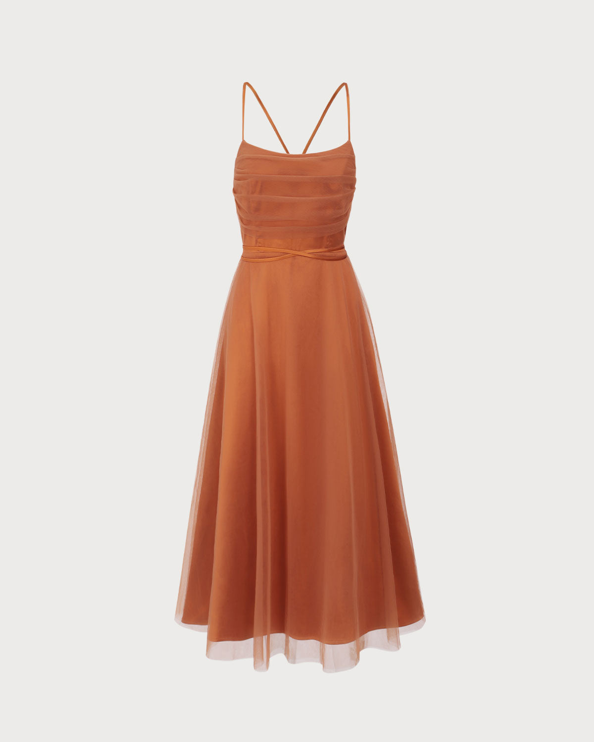 Flowy Midi Slip Dress in Caramel Mesh