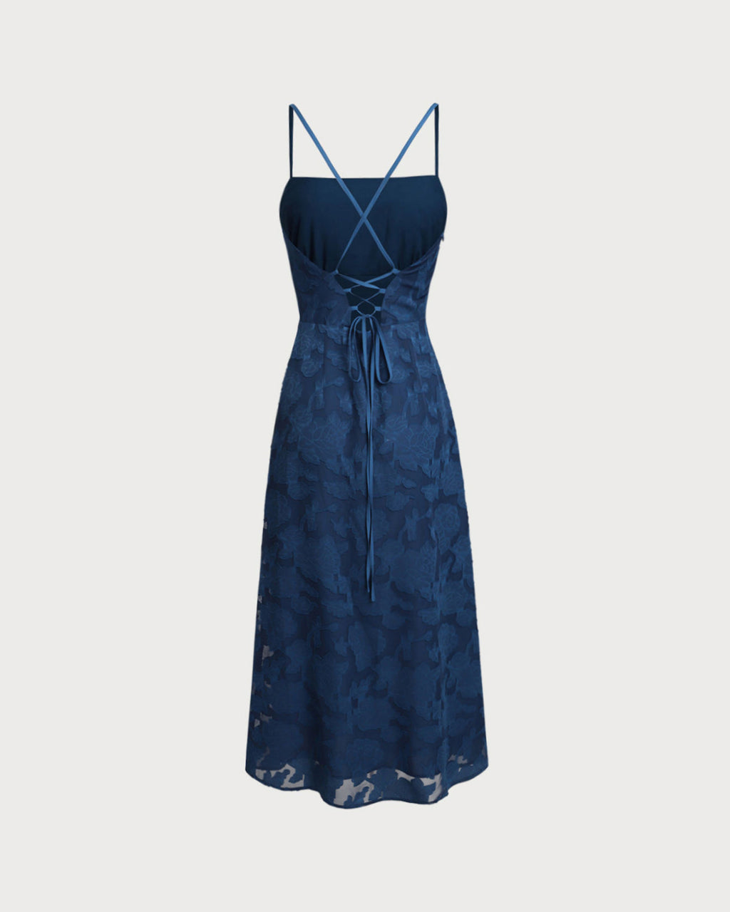 Navy Jacquard Backless Maxi Dress with Slip Design