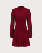 Sheer Red Mock Neck Mini Dress