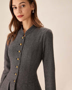 Charcoal Button-Detail Pleated Mini Dress