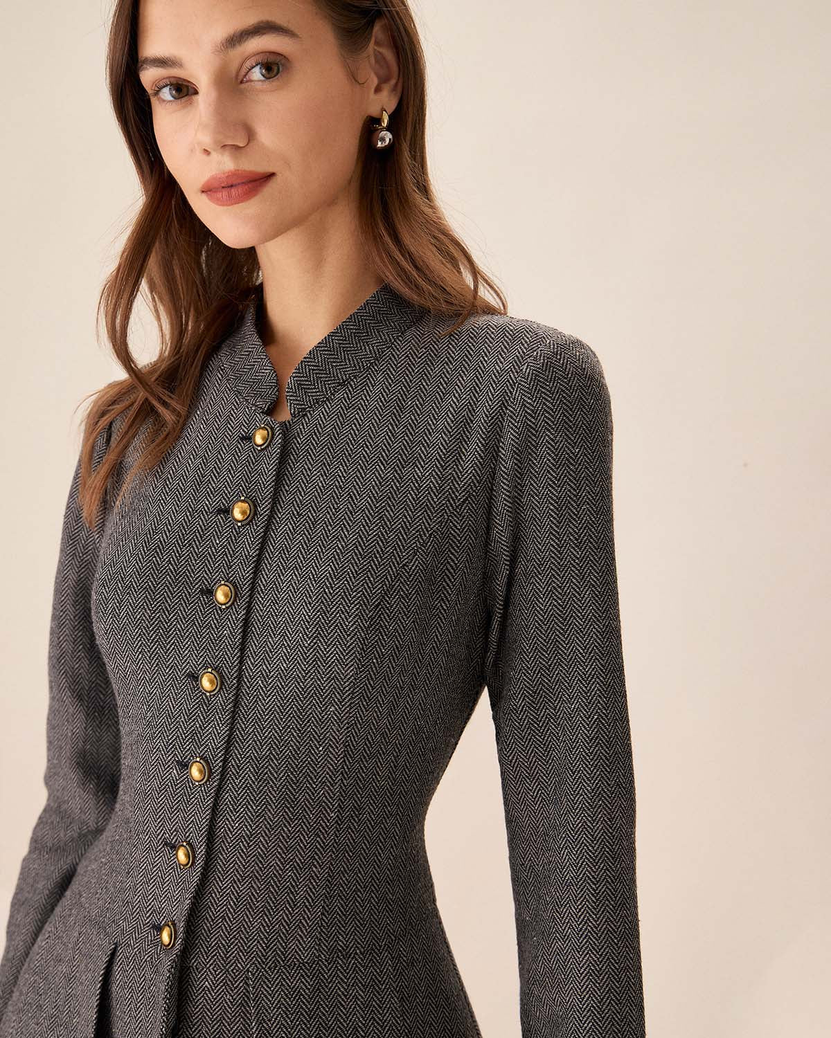Charcoal Button-Detail Pleated Mini Dress