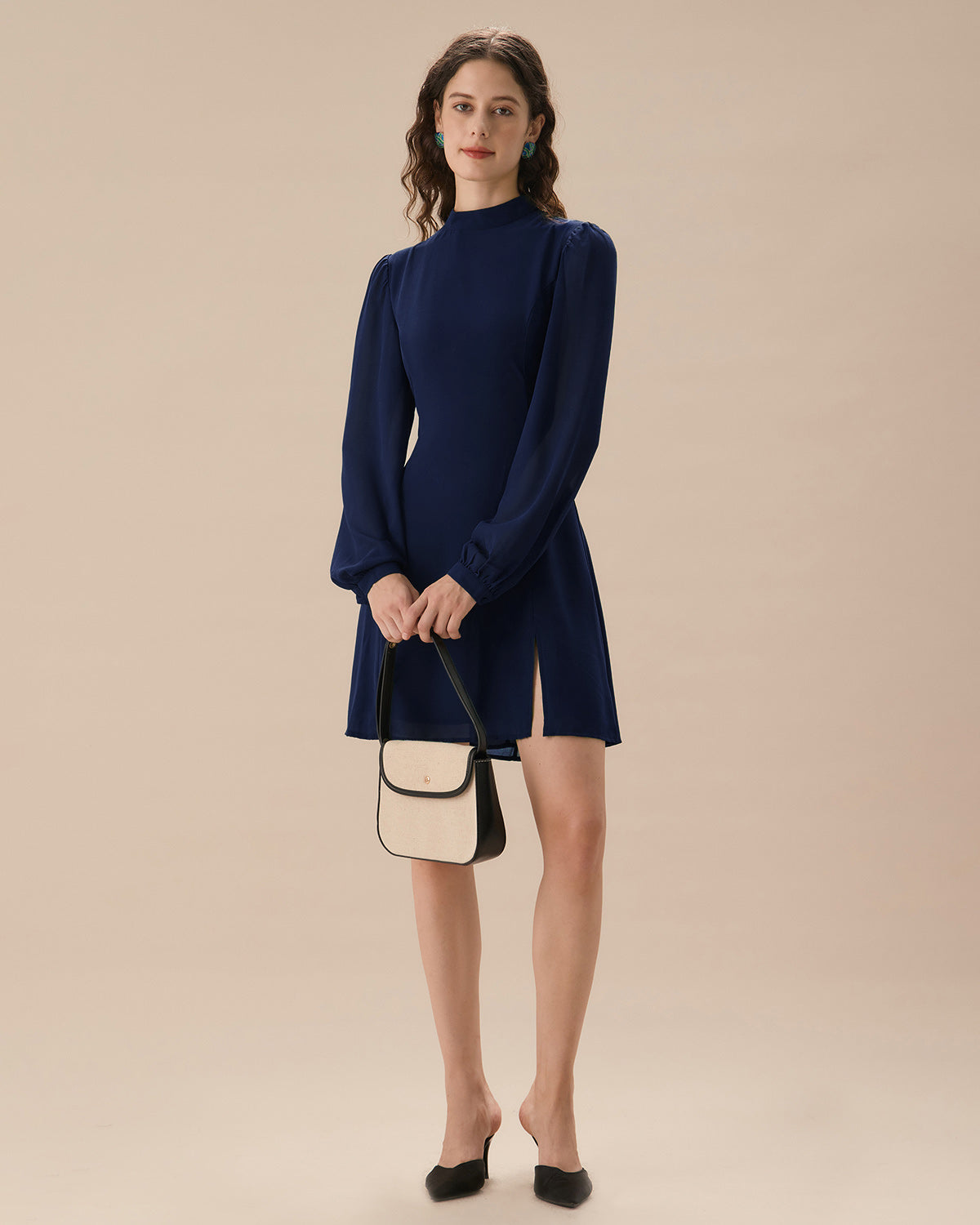 Blue Round Neck Mini Tunic Dress