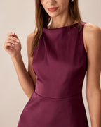 Purple Sleeveless Mini Dress with Boat Neck