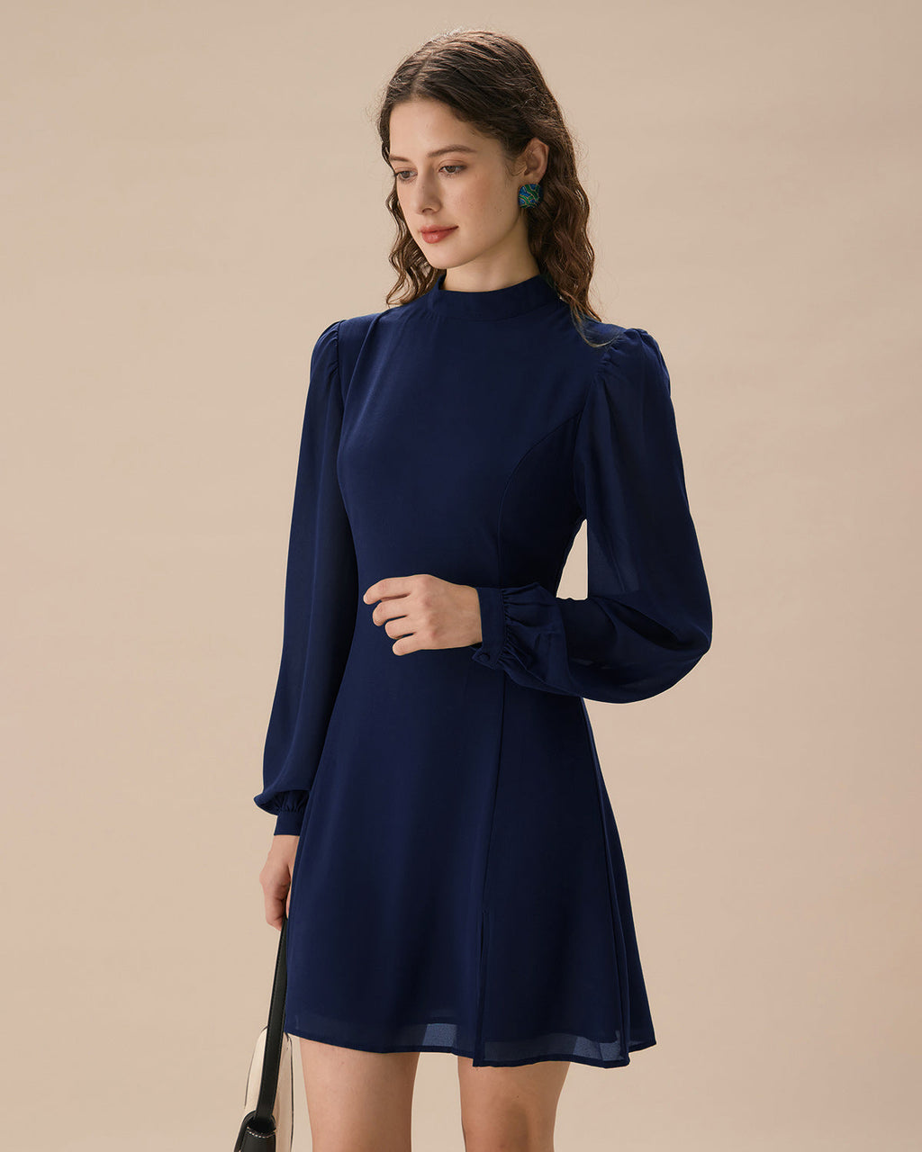 Blue Round Neck Mini Tunic Dress