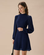 Blue Round Neck Mini Tunic Dress