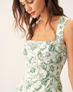 Floral Green Square Neck Midi Dress