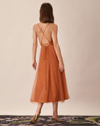 Flowy Midi Slip Dress in Caramel Mesh