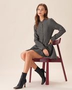 Charcoal Button-Detail Pleated Mini Dress
