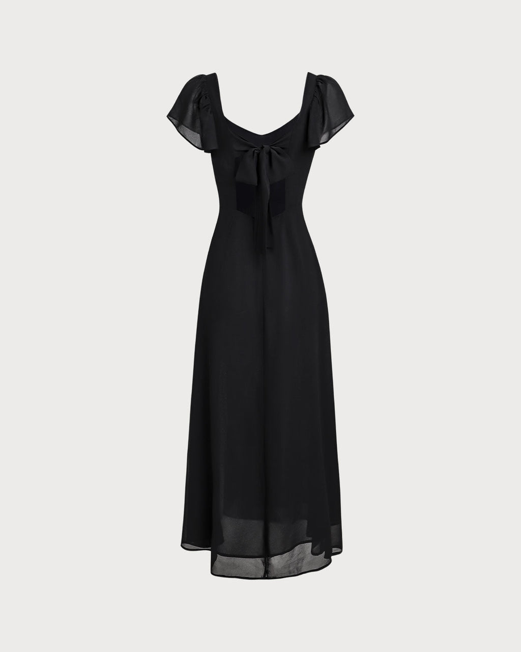 Chiffon Maxi Dress with Black Sweetheart Neckline