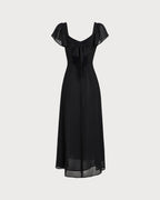 Chiffon Maxi Dress with Black Sweetheart Neckline