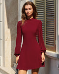 Sheer Red Mock Neck Mini Dress