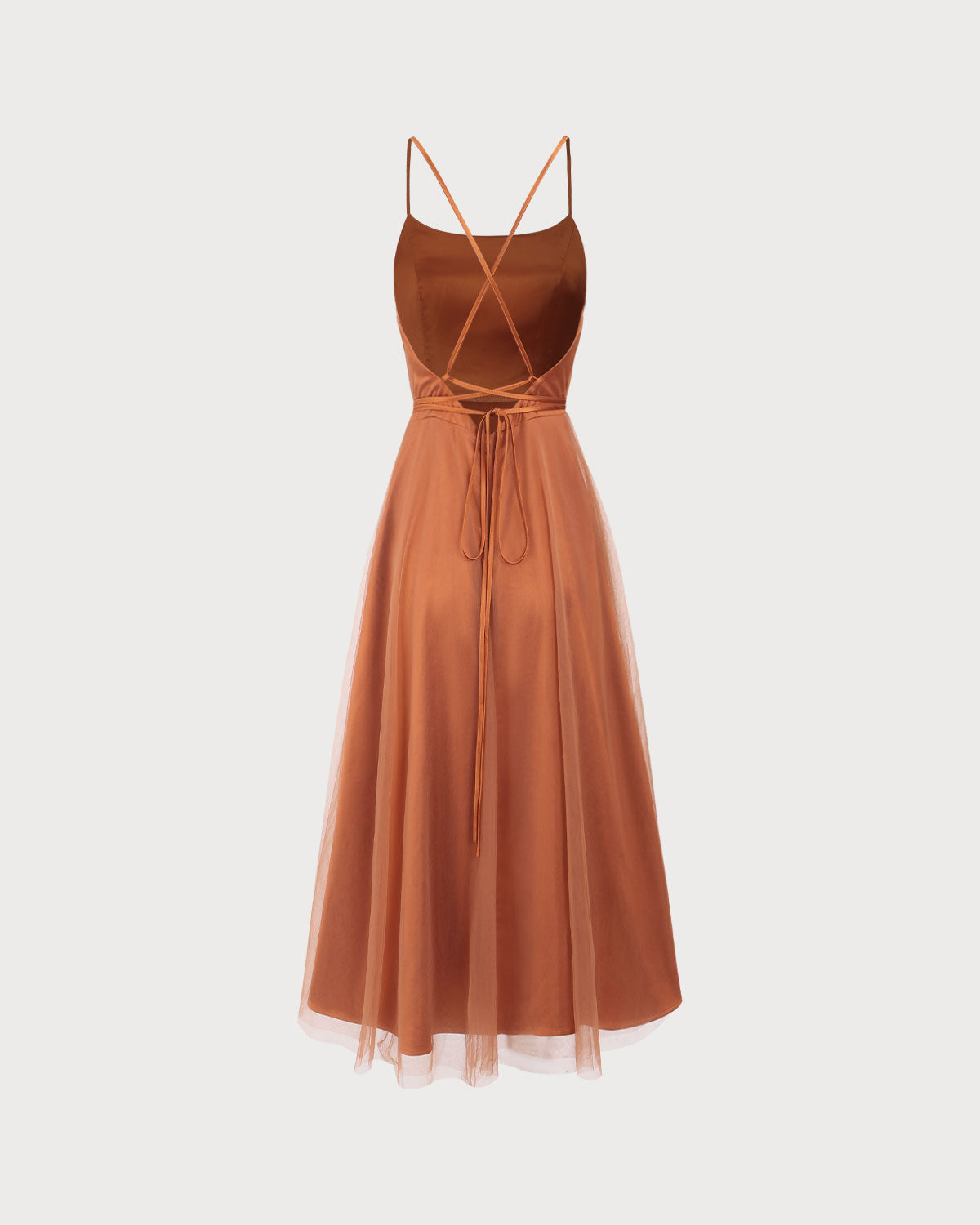 Flowy Midi Slip Dress in Caramel Mesh