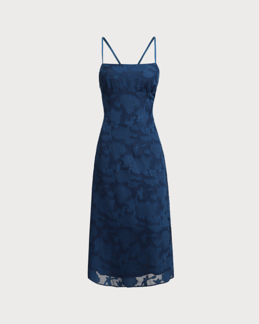 Navy Jacquard Backless Maxi Dress with Slip Design