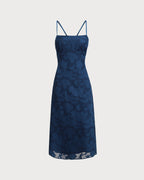 Navy Jacquard Backless Maxi Dress with Slip Design