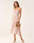 Floral Print Pink Halter Midi Dress