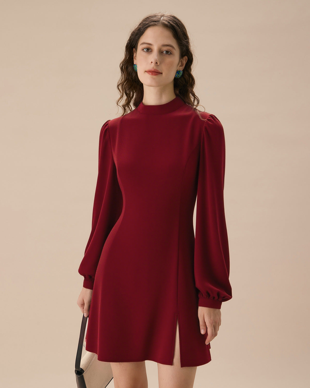 Sheer Red Mock Neck Mini Dress