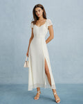 Apricot Sweetheart Neck Chiffon Maxi Dress with Slit