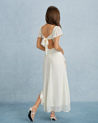 Apricot Sweetheart Neck Chiffon Maxi Dress with Slit