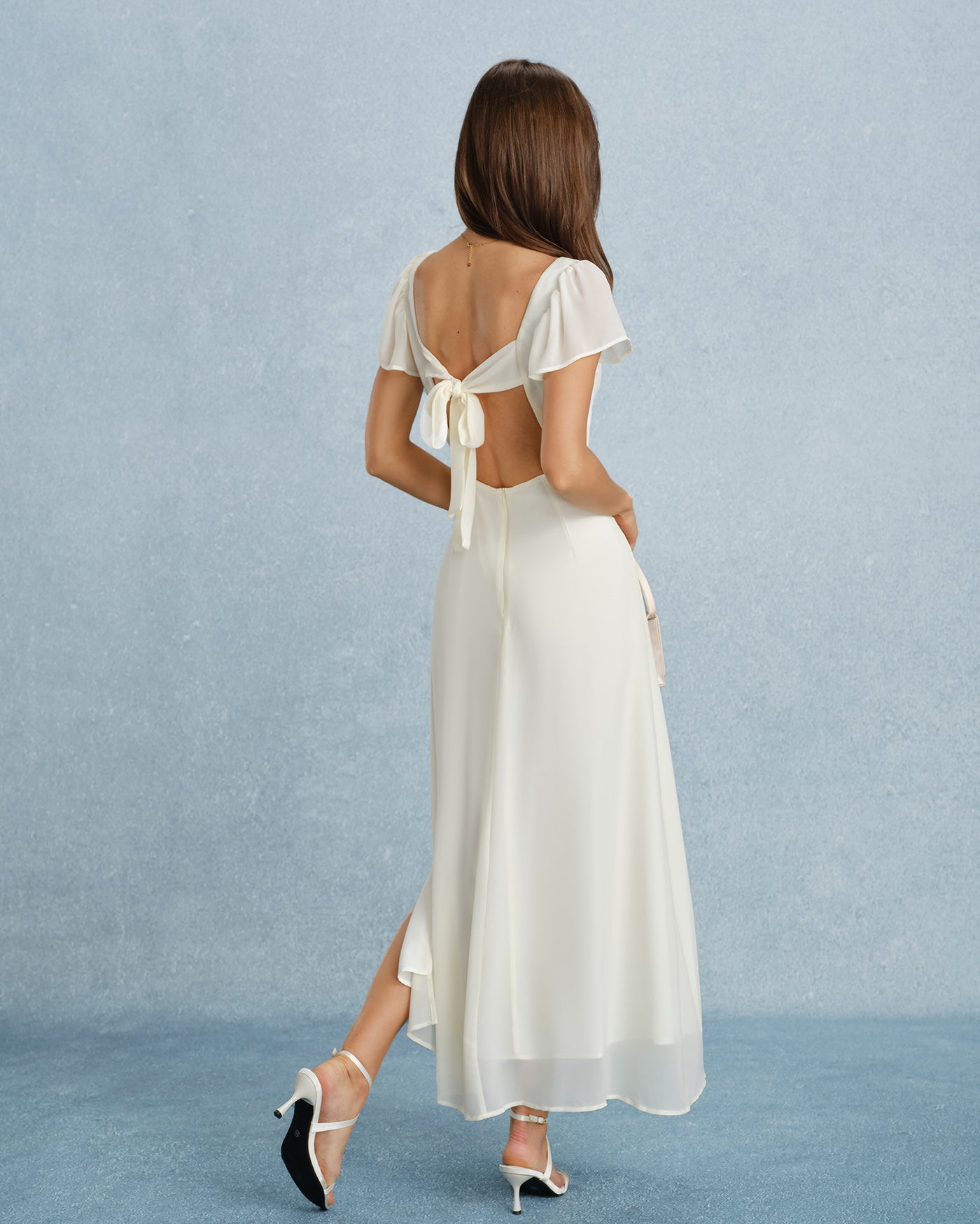 Apricot Sweetheart Neck Chiffon Maxi Dress with Slit