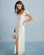 Apricot Sweetheart Neck Chiffon Maxi Dress with Slit