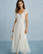 Apricot Sweetheart Neck Chiffon Maxi Dress with Slit