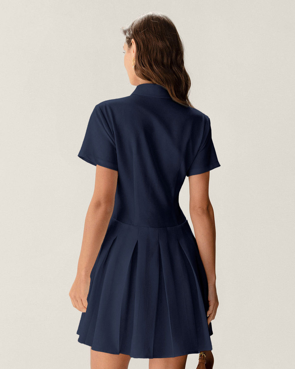 Navy Pleated Mini Dress with Button Details