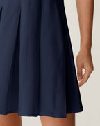Navy Pleated Mini Dress with Button Details