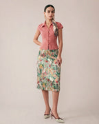 Red Plaid Cap Sleeve Button-Up Top