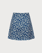 Navy Floral Print A-Line Mini Skirt