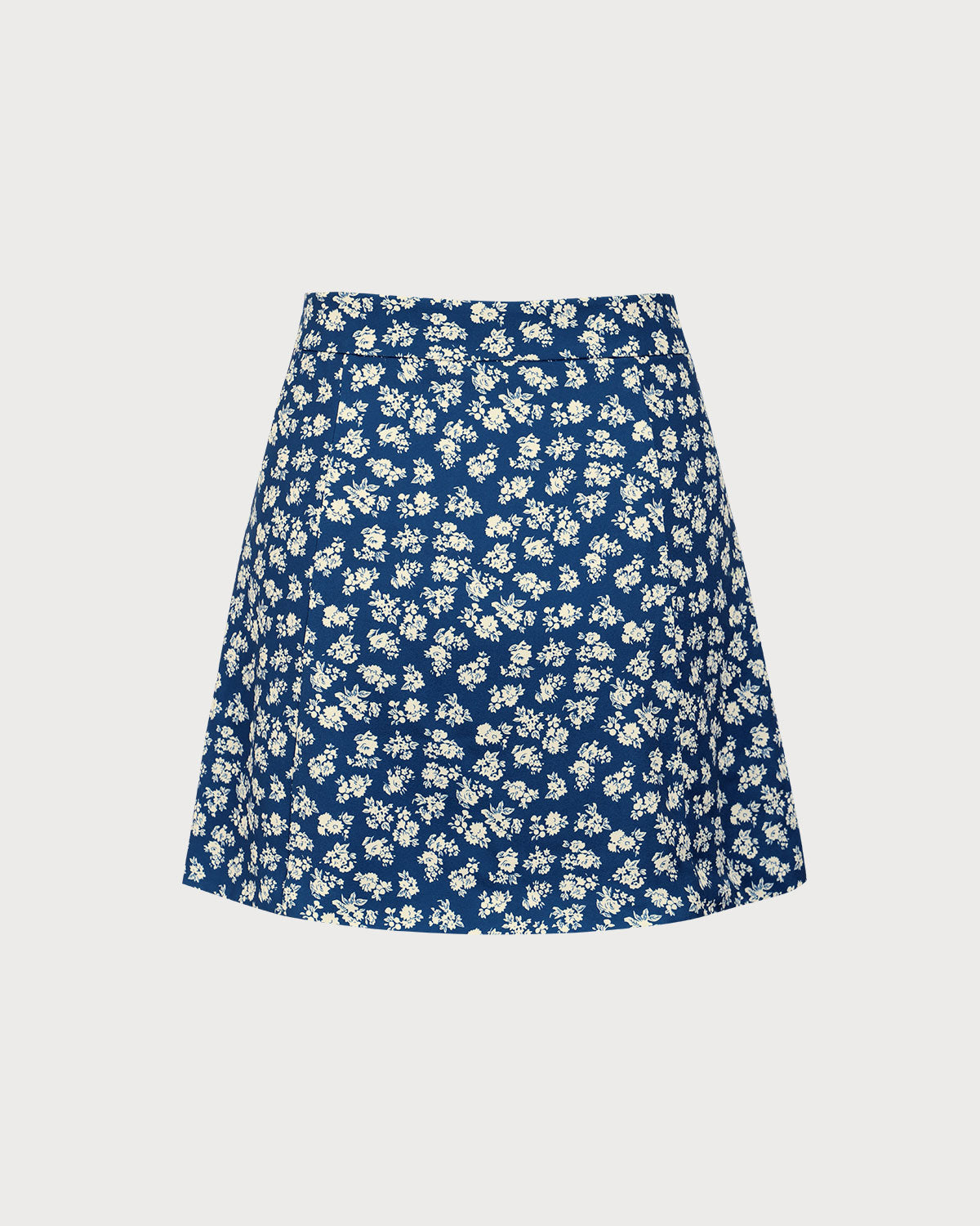Navy Floral Print A-Line Mini Skirt