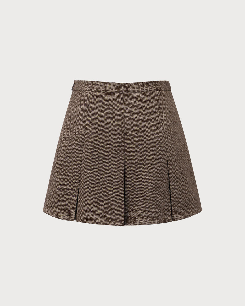Brown Striped Pleated Mini Skirt" can be rewritten as "Striped Mini Skirt with Pleats in Brown.