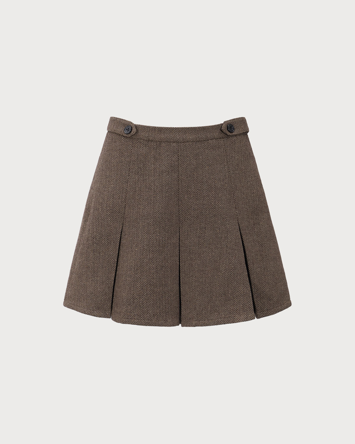 Brown Striped Pleated Mini Skirt" can be rewritten as "Striped Mini Skirt with Pleats in Brown.