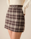 Brown Checkered Straight Mini Skirt
