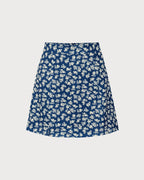 Navy Floral Print A-Line Mini Skirt