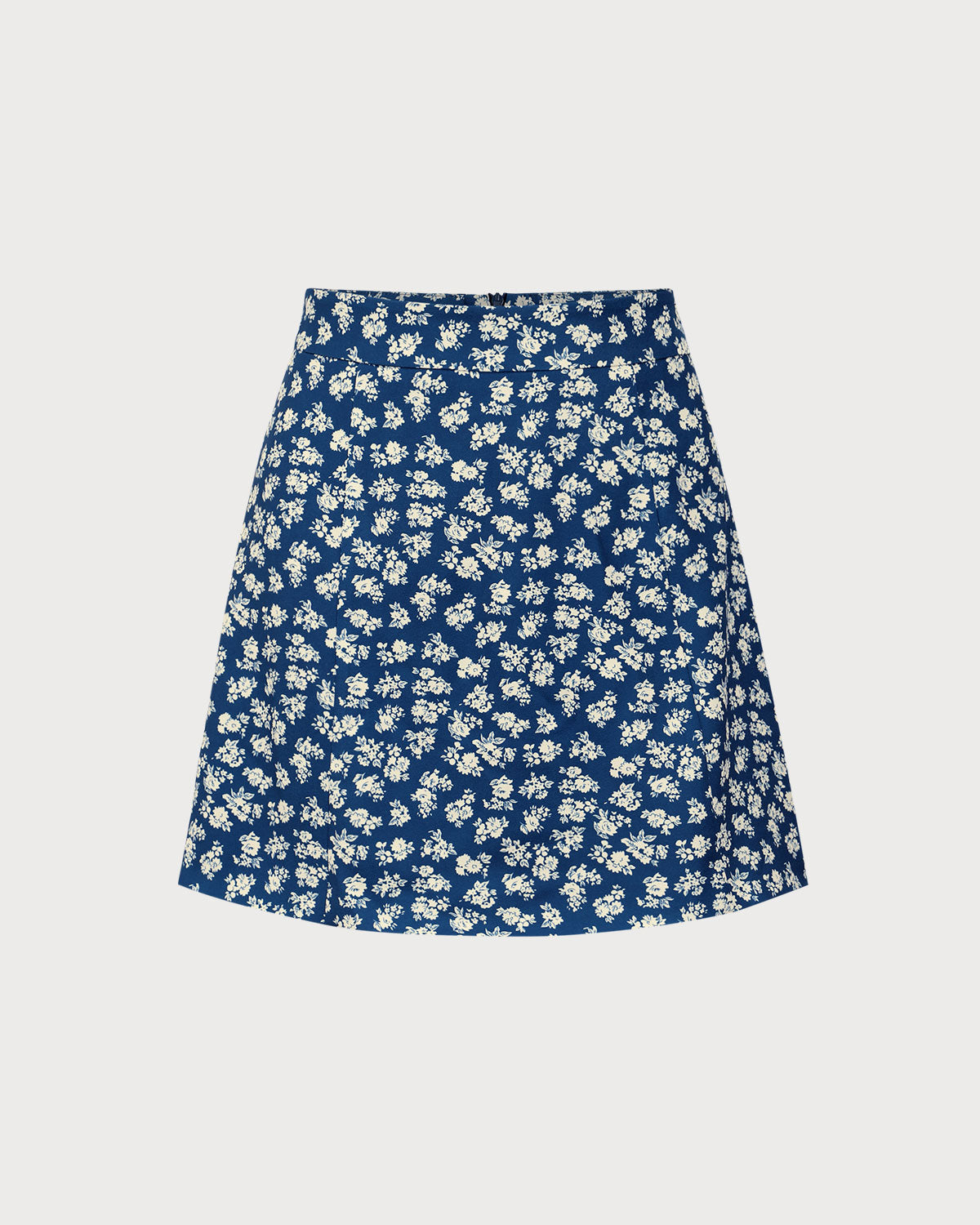 Navy Floral Print A-Line Mini Skirt