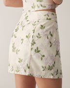 Floral Print Beige Mini Skirt