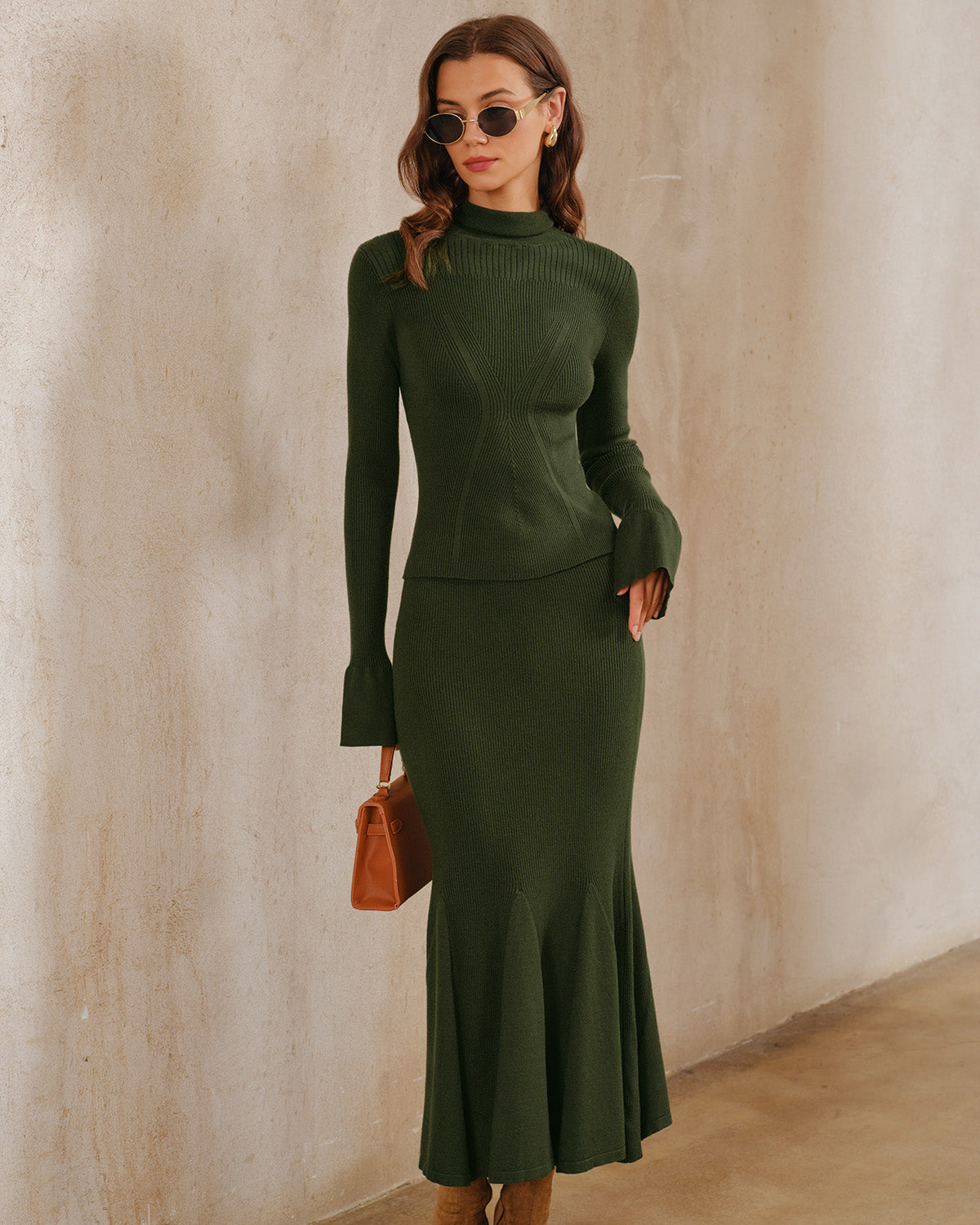 Emerald Turtle Neck Sweater with Bell Sleeves