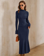 Navy Bell Sleeve Sweater with Turtle Neck